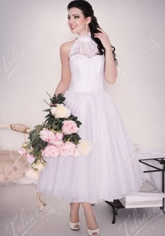 Свадебное платье W33864. А-силуэт, короткое без шлейфа.